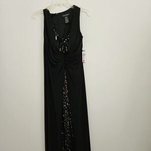 Cachet Evening Gown Dress Size 8 Black w/ Sequins Front Center V-neckline NWT
